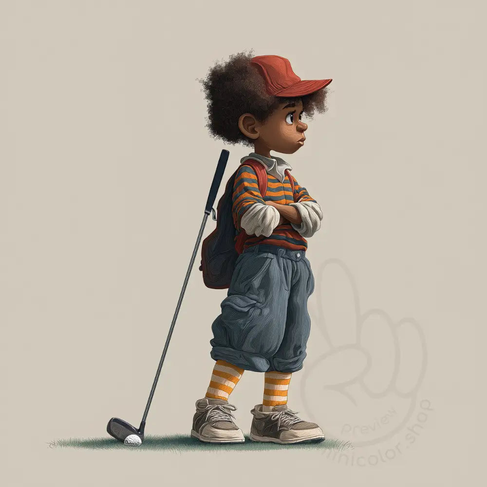 Child golfer holding club Printable Poster
