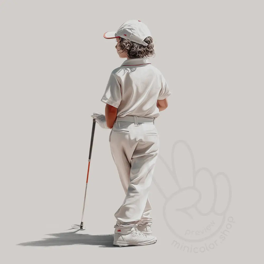 Child golfer in white outfit Printable Poster