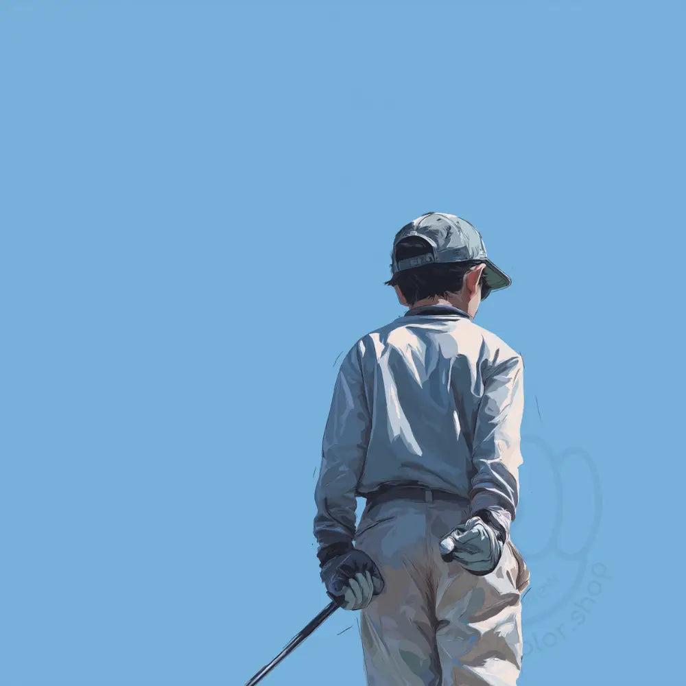 Child golfer on blue background Printable Poster