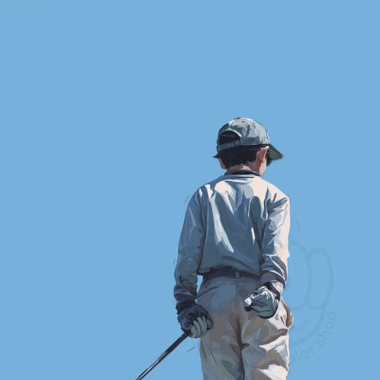 Child golfer on blue background Printable Poster