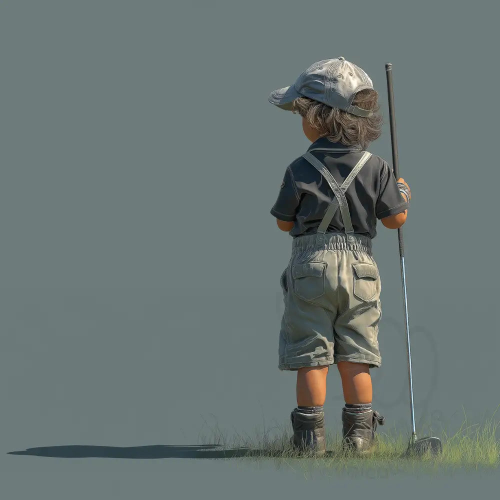 Child golfer on grey background Printable Poster