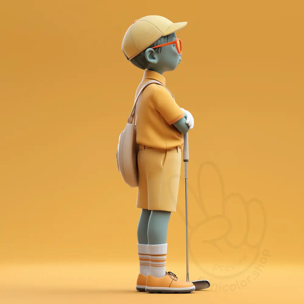 Child golfer on yellow background Printable Poster