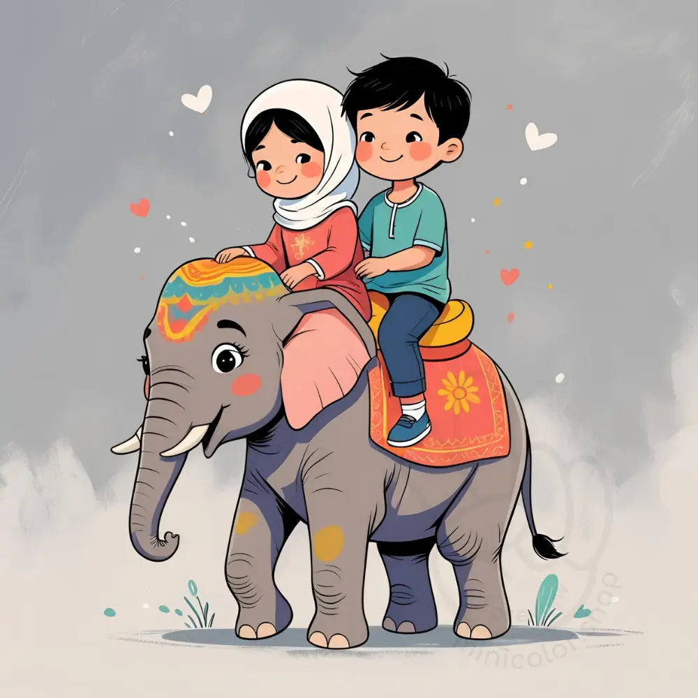 Children riding elephant
