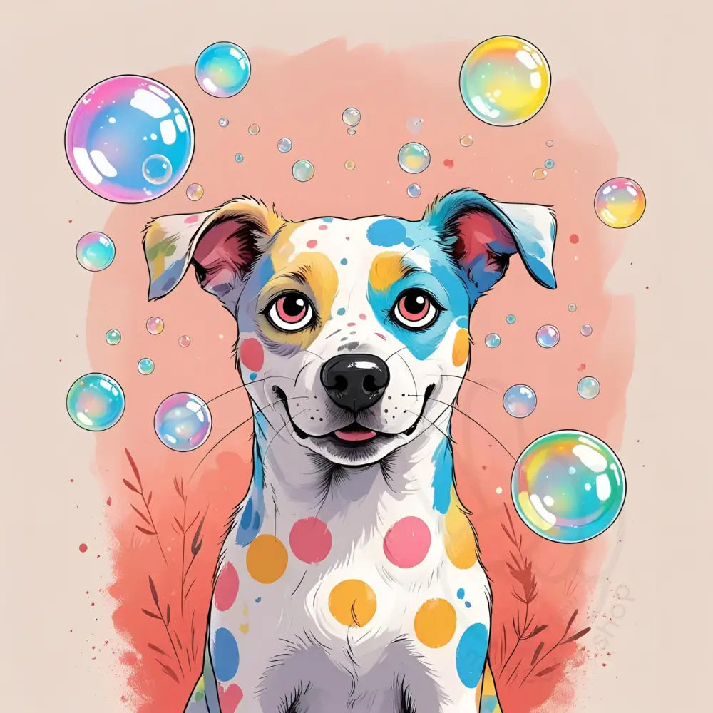 Colorful dog with bubbles