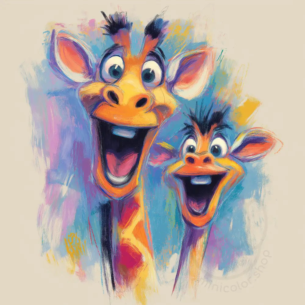 Colorful giraffes portrait Printable Poster