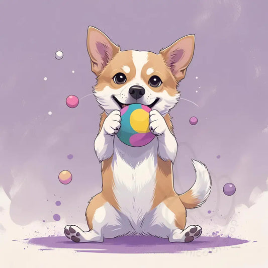 Corgi with colorful ball
