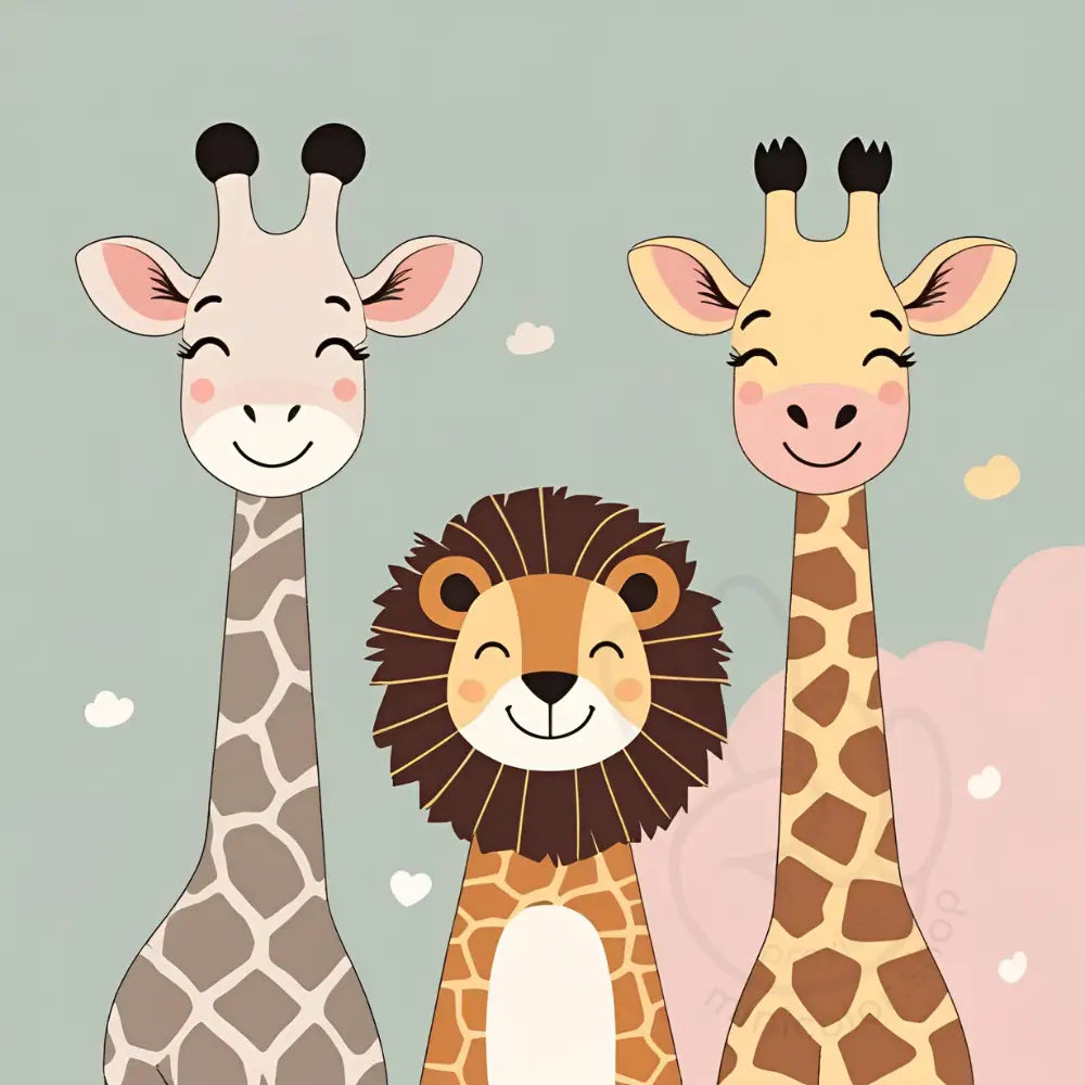 Cute giraffe and lion