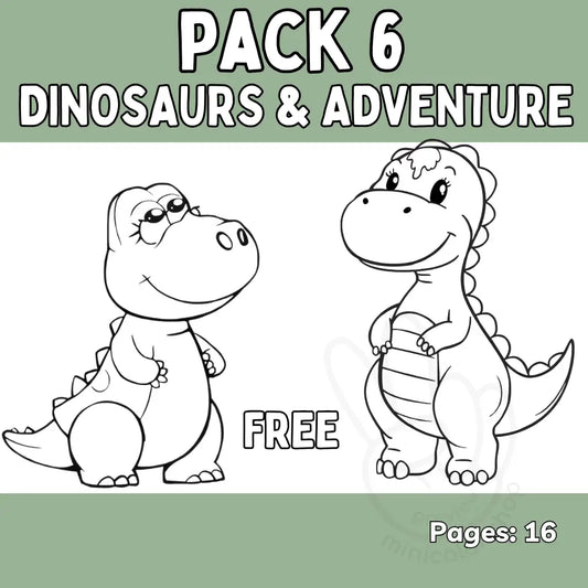 Free Dinosaurs & Adventure Coloring Pack – 16 Pages