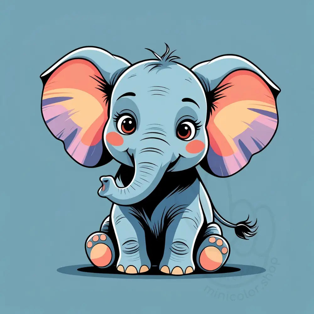 Elephant with colorful big ears on blue background