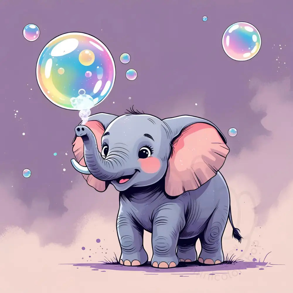Elephant with pink ears and bubble