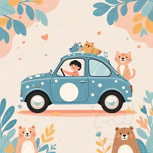 Forest friends in car