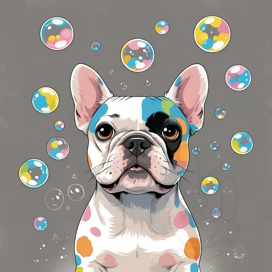 French bulldog with bubbles