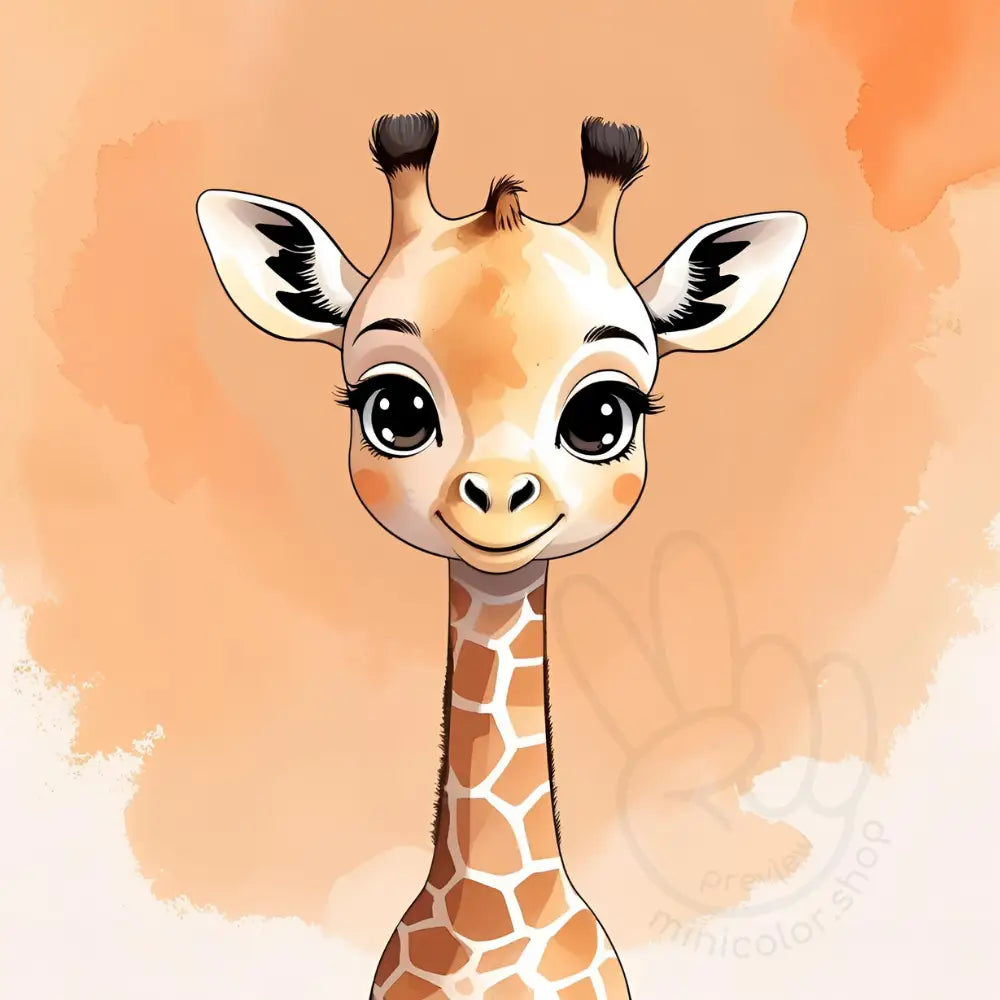 Giraffe head with orange watercolor