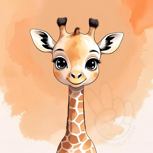 Giraffe head with orange watercolor