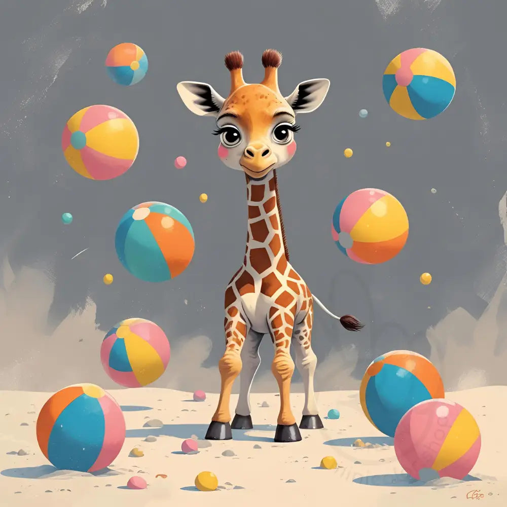 Giraffe juggling balls