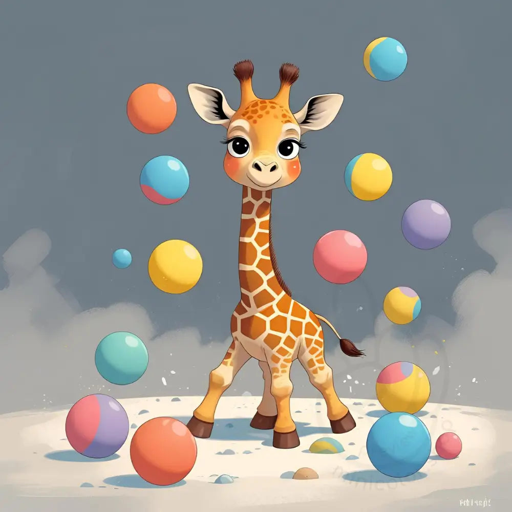 Giraffe playing with balls