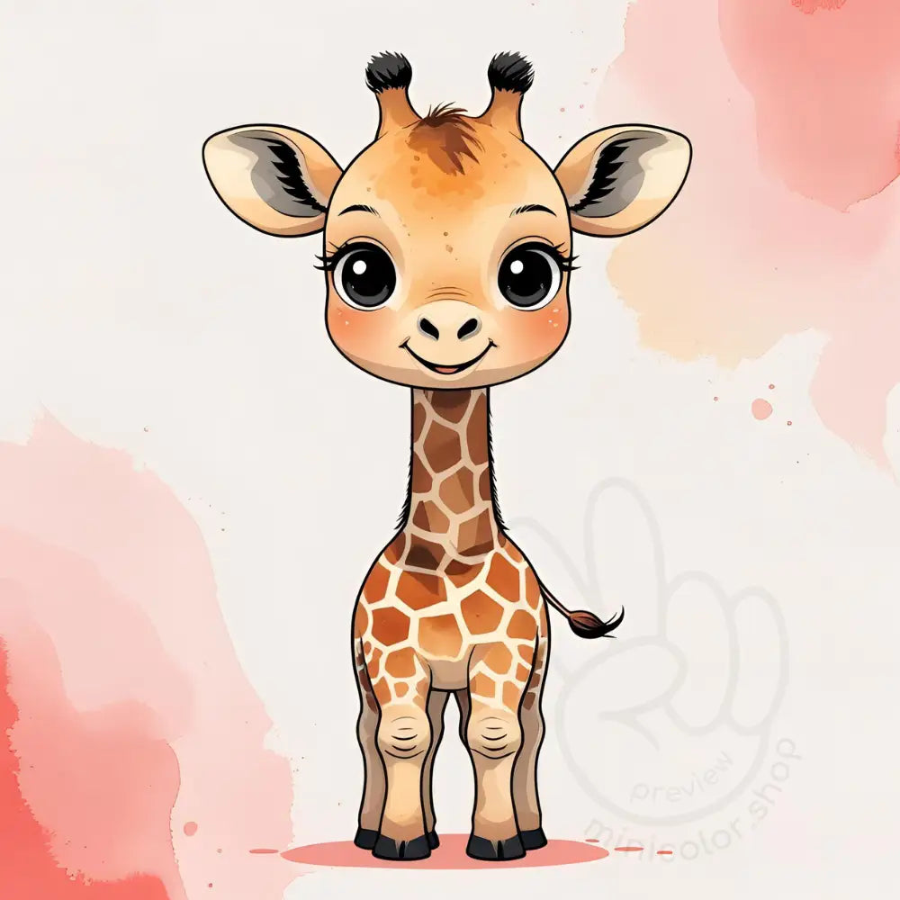 Giraffe with red watercolor background
