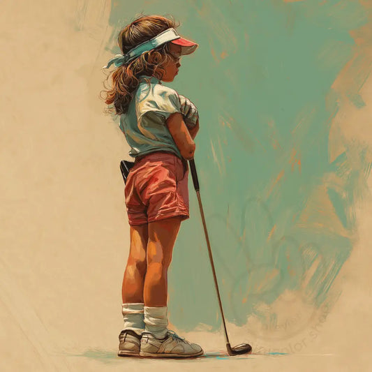 Girl golfer on warm background Printable Poster