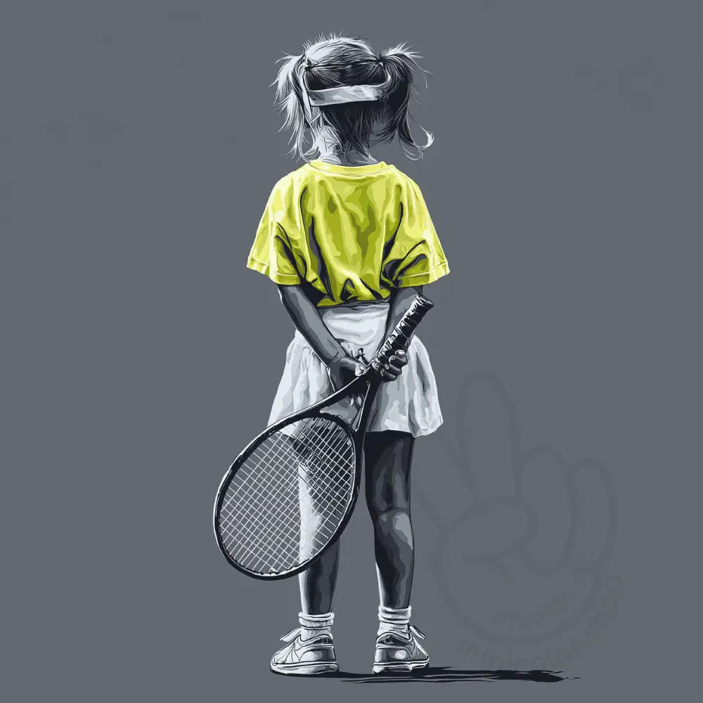 Girl holding tennis racket black and white Printable Poster