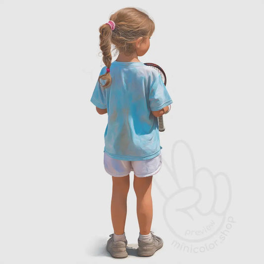 Girl holding tennis racket seen from behind Printable Poster