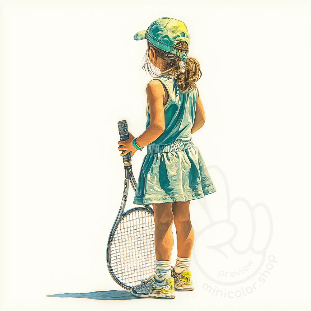 Girl in tennis dress seen from behind Printable Poster