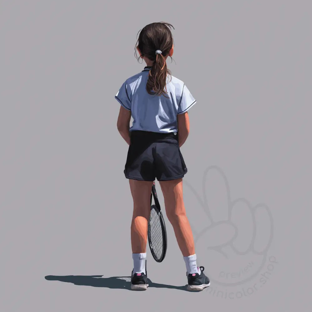 Girl in tennis outfit seen from behind Printable Poster