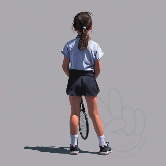 Girl in tennis outfit seen from behind Printable Poster