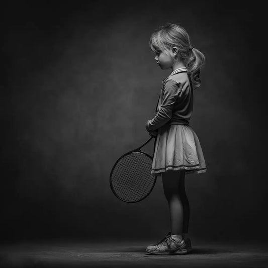 Girl with tennis racket on dark background Printable Poster