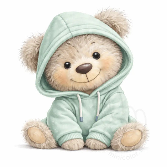 Green teddy bear in hoodie Printable Poster