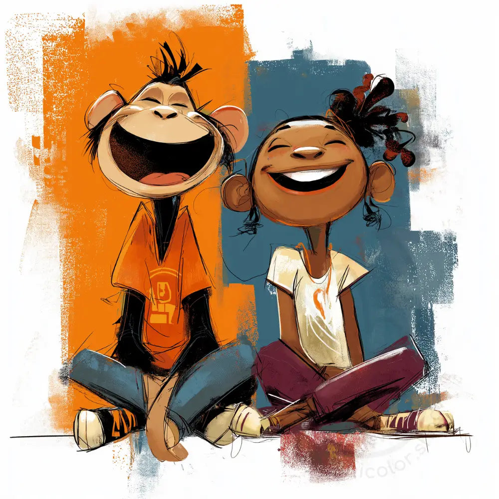 Happy children illustration on textured background Printable Poster