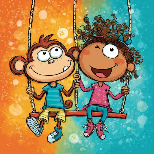 Happy children on swing illustration Printable Poster