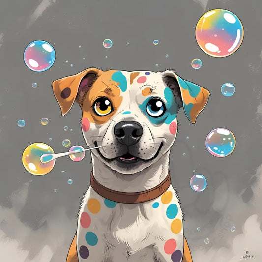 Happy dog with bubbles