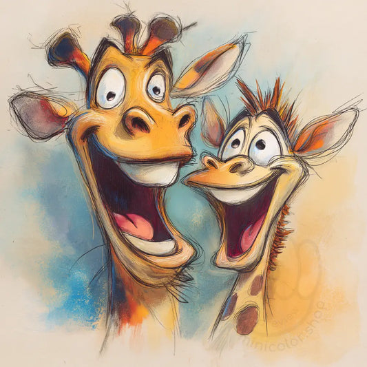 Happy giraffe duo illustration Printable Poster