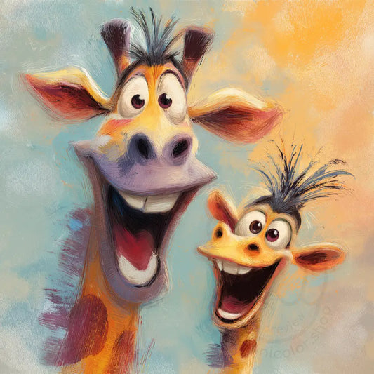 Happy giraffes closeup illustration Printable Poster