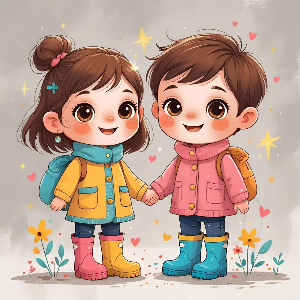 Happy kids in raincoats