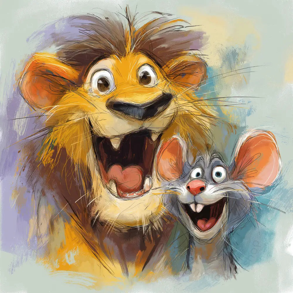 Happy lion and small friend Printable Poster
