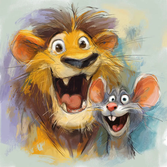 Happy lion and small friend Printable Poster