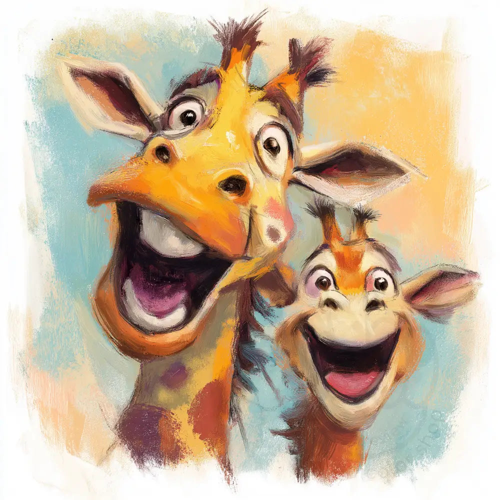 Joyful giraffes closeup Printable Poster