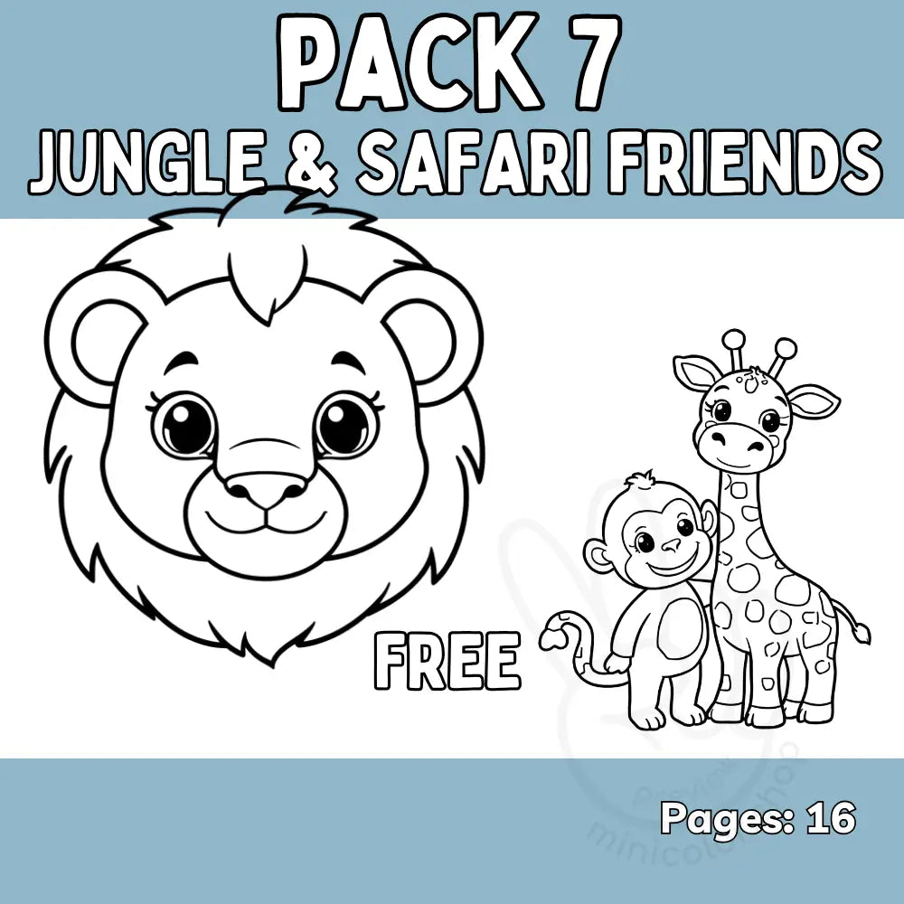 Free Jungle & Safari Friends Coloring Pack – 16 Pages