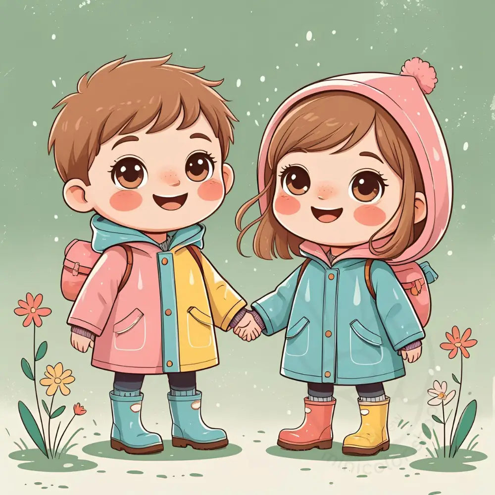 Kids in spring raincoats