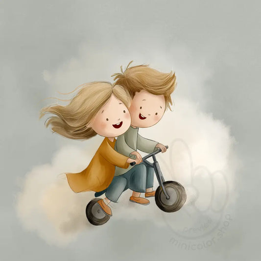 Kids on cloud bike