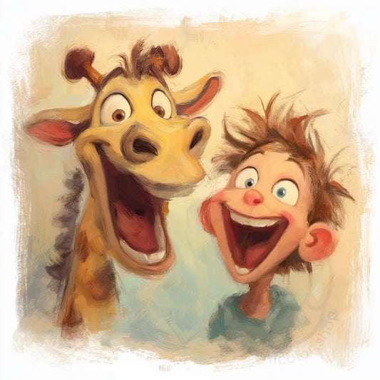 Laughing giraffes watercolor style Printable Poster