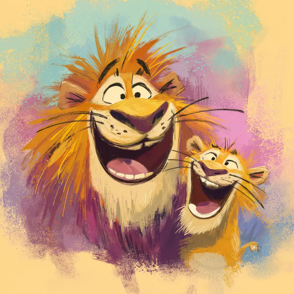 Laughing lion friends portrait Printable Poster