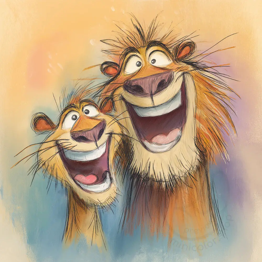 Laughing lion illustration Printable Poster