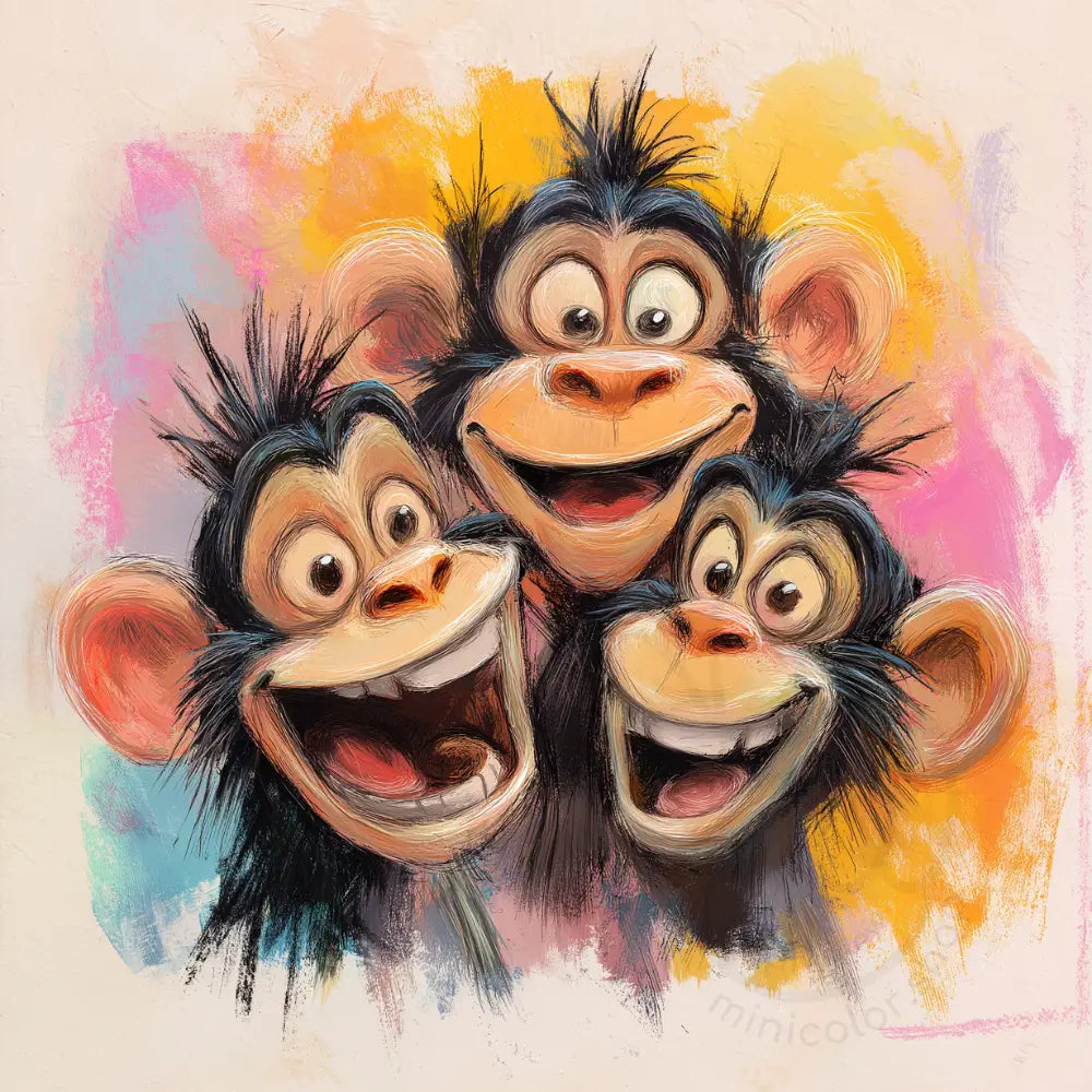 Laughing monkeys illustration Printable Poster