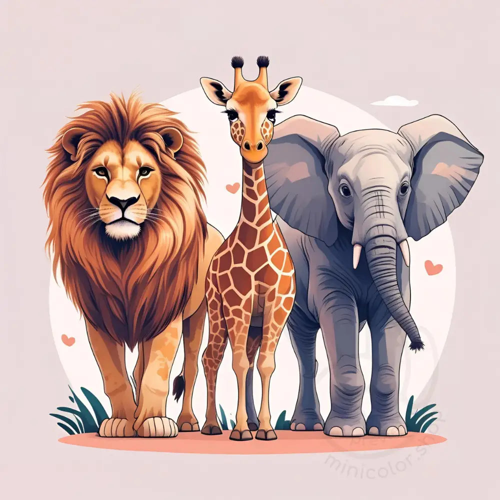 Lion giraffe elephant