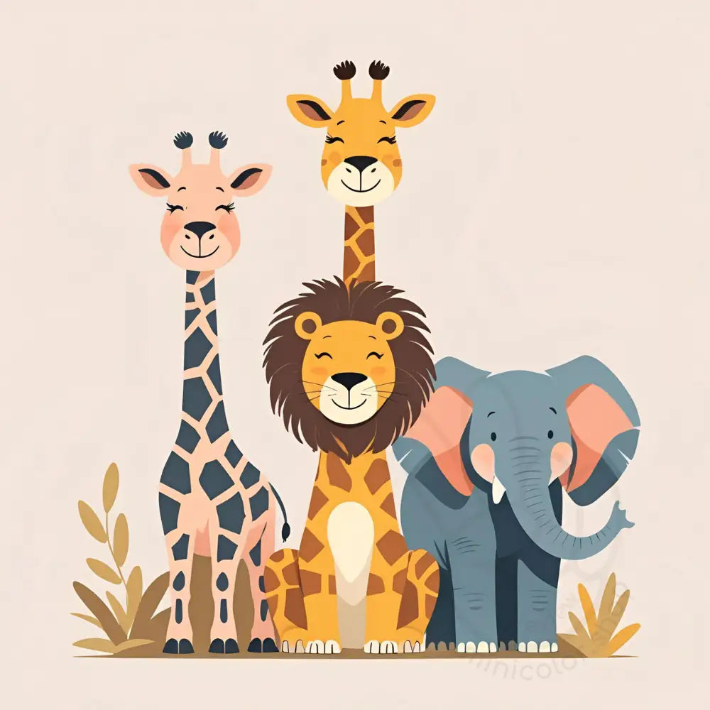 Lion giraffe elephant friends