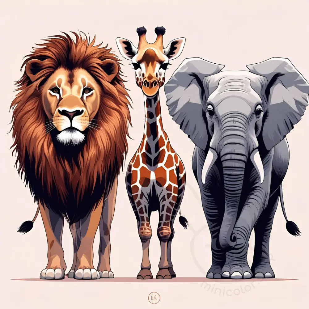 Lion giraffe elephant trio