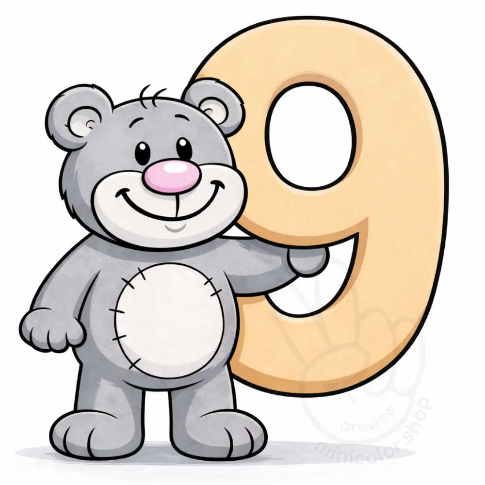 Minibear Number 9 Printable Poster