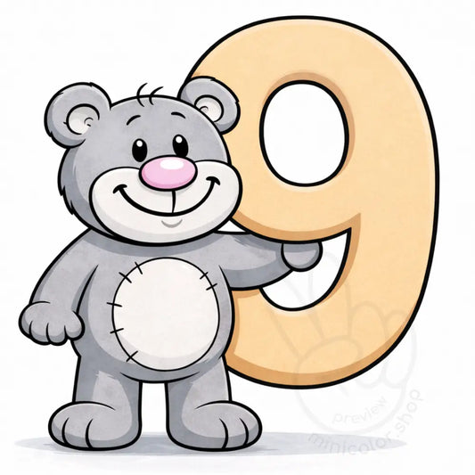 Minibear Number 9 Printable Poster